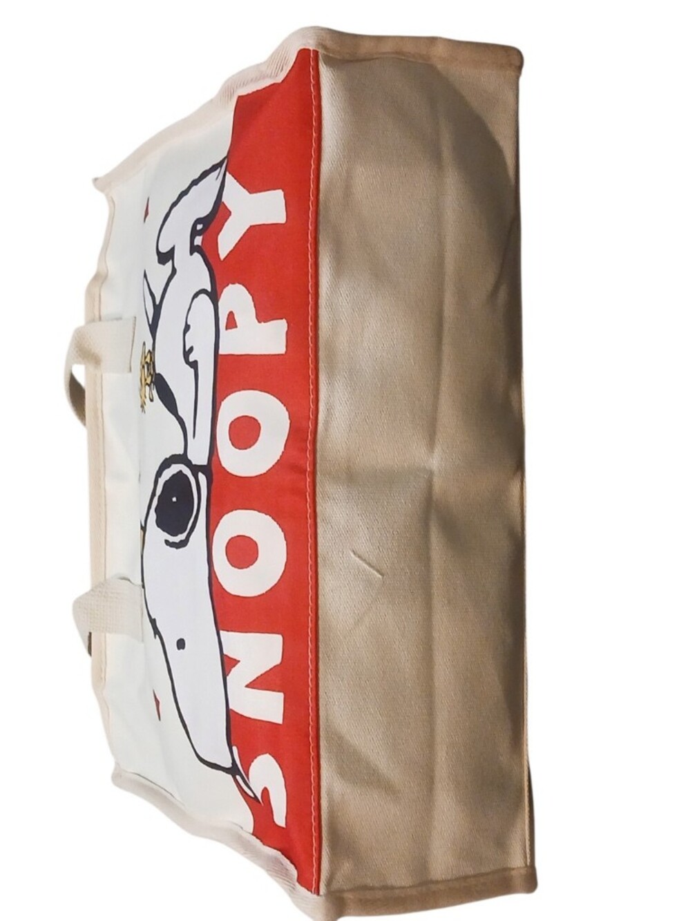 Peanuts -ECO Friendly Large Canvas Bag, Snoopy Laying Down in Red, Nylon Pocket - Picture 5 of 12